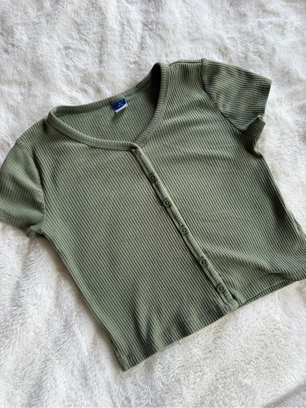 Old Navy Olive Green Ribbed Button-Front Crop Top